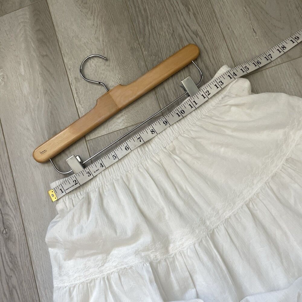 Tiered Midi Skirt cotton lace slit womens White (medium) cottagecore boho euro - Picture 3 of 6